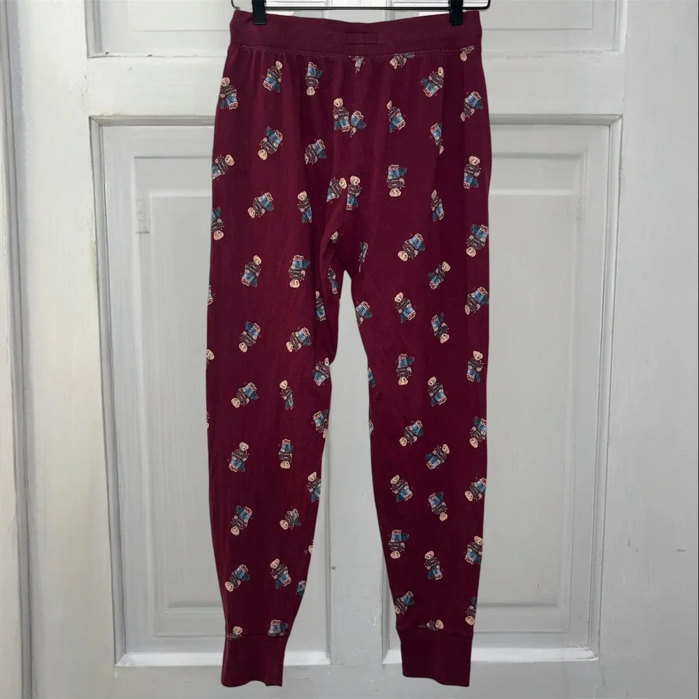 Polo Ralph Lauren Polo‎ Bear Pajama Sleep Pants Joggers Sz Small Burgundy Maroon
